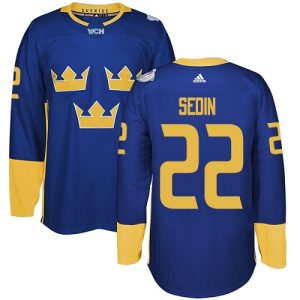 Miehille NHL Ruotsi Team #22 Daniel Sedin Authentic kuninkaallisen sininen Vieras 2016 World Cup